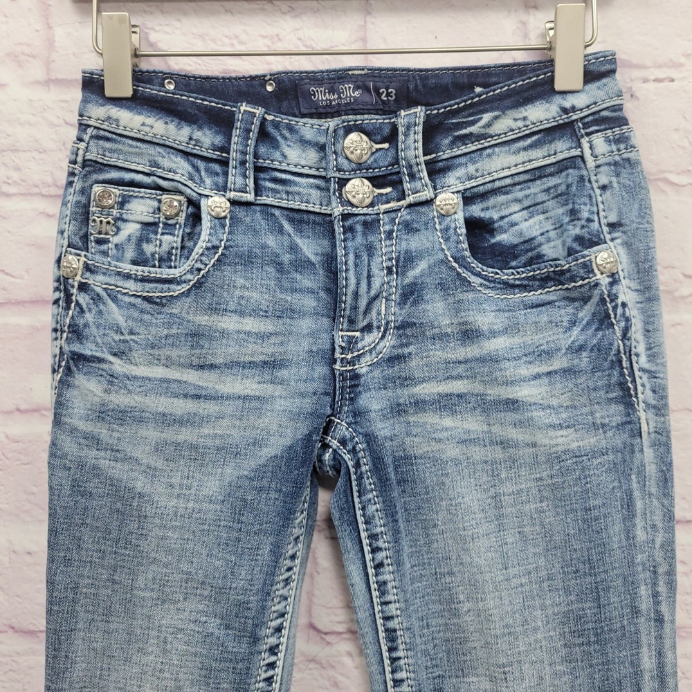 Miss Me Low Rise Bootcut Jeans Womens Sz 23 Fits 26 Embellished Sequins Y2K - Picture 3 of 10